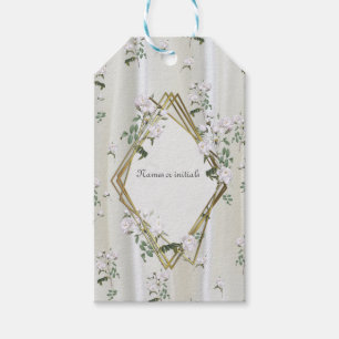 White Watercolour Roses painted on Champagne Silk Gift Tags