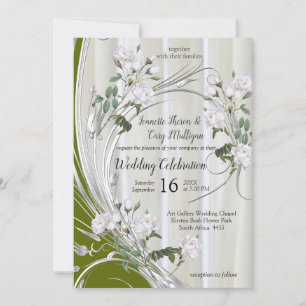 White Watercolour Roses painted on Champagne Silk Invitation