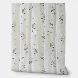 White Watercolour Roses painted on Champagne Silk Wallpaper