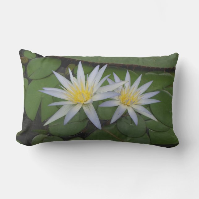 White Waterlilies Lumbar Cushion (Front)