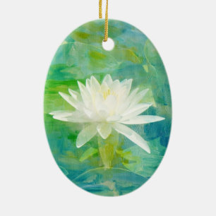 White Waterlily Blossom Ceramic Ornament