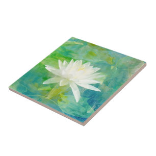 White Waterlily Blossom Ceramic Tile