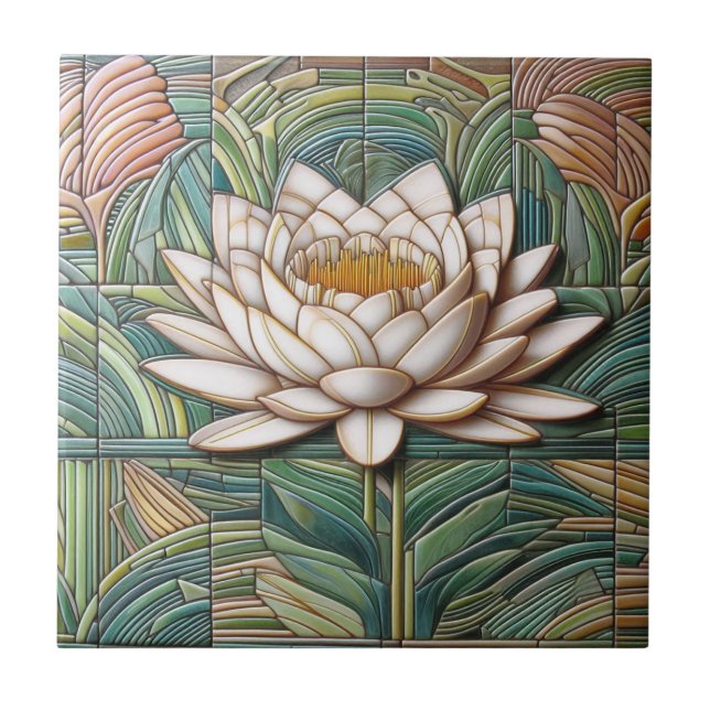 White Waterlily Decorative Ceramic Tile (Front)