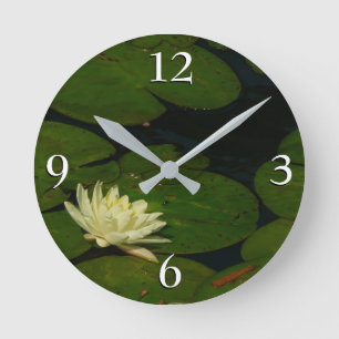 White Waterlily I Peaceful Floral Photography Round Clock