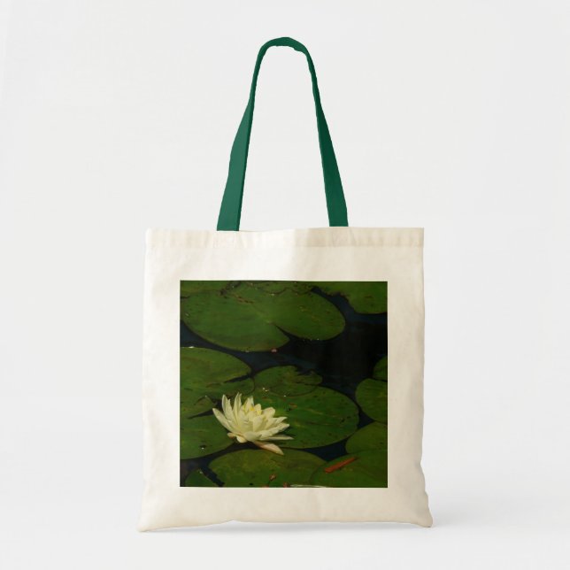 White Waterlily I Peaceful Floral Photography Tote Bag (Front)