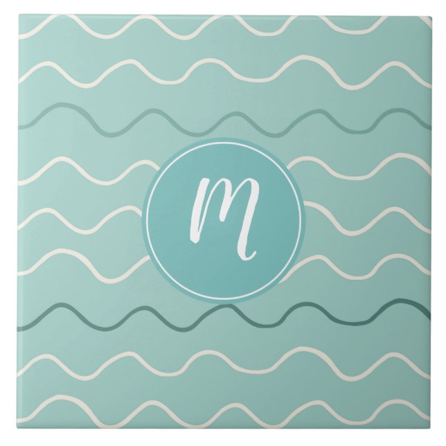 White Waves Pattern Ceramic Tile (Front)