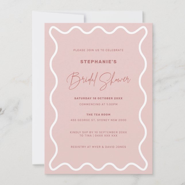 White Wavy Border Bridal Shower Invitation (Front)