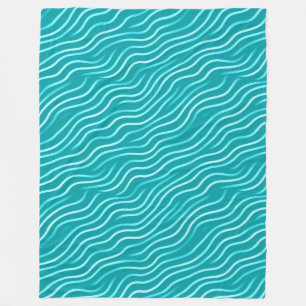 White Wavy Lines on a blue/green background Fleece Blanket