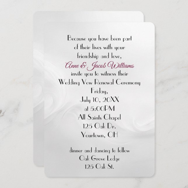 White Wedding Abstract Vow Renewal Invitation (Front/Back)