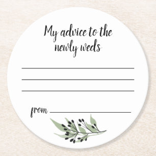 White Wedding Advice Round Paper Coaster