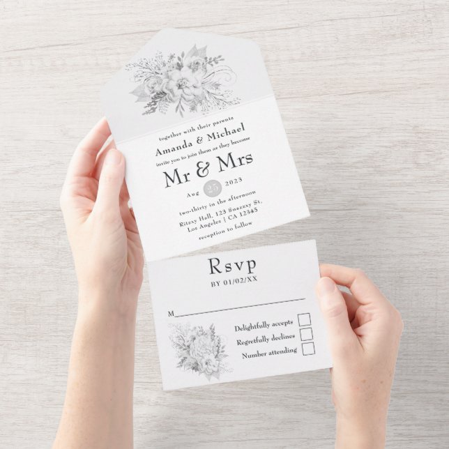White Wedding All In One Invitation (Tearaway)