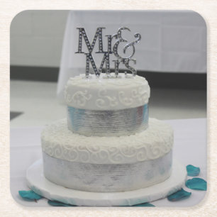 White Wedding Cake closeup Wedding Coasters