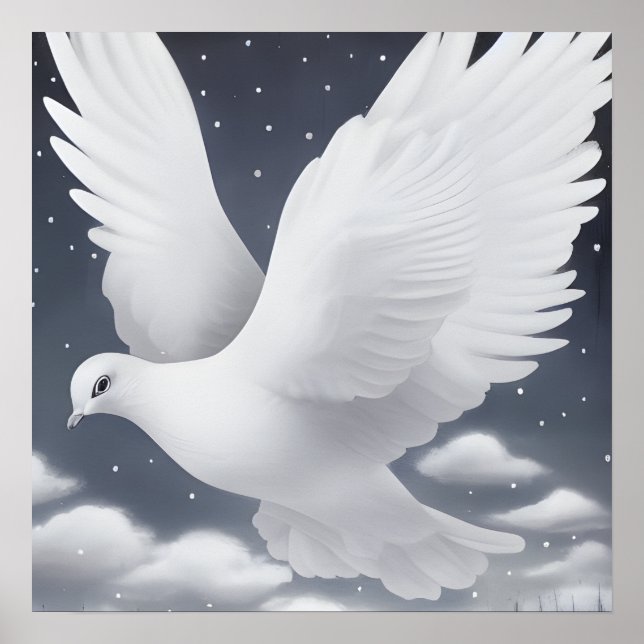 White Wedding Dove in Clouds Poster (Front)