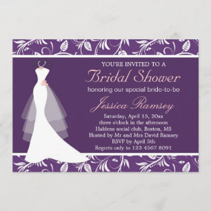White wedding dress Bridal Shower Invitation