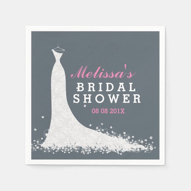 White wedding dress bridal shower napkin (Front)