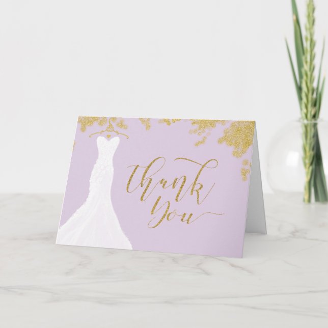 White Wedding Dress Lavender & Gold Thanks You Thank You Card (Front)