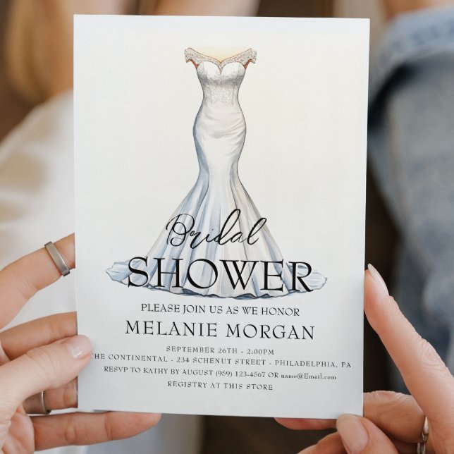 White Wedding Dress Modern Bridal Shower Invitation (Creator Uploaded)