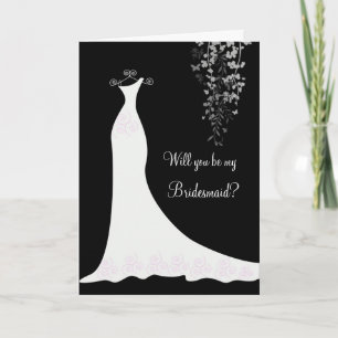 White Wedding dress on black Bridesmaid Request Invitation
