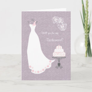 White Wedding dress on light purple Bridesmaid Invitation