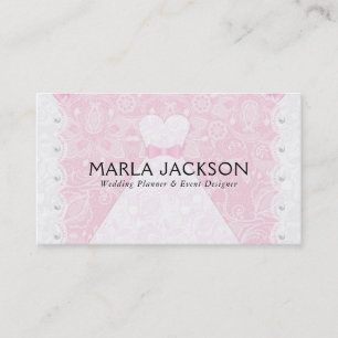 White Wedding Dress Pink Lace Business Card
