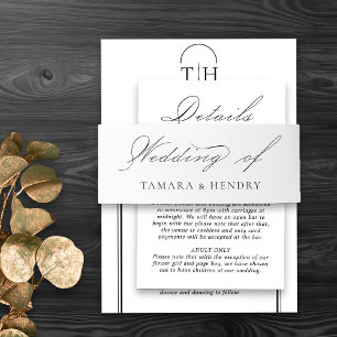 White Wedding Elegant Calligraphy Invitation Belly Band