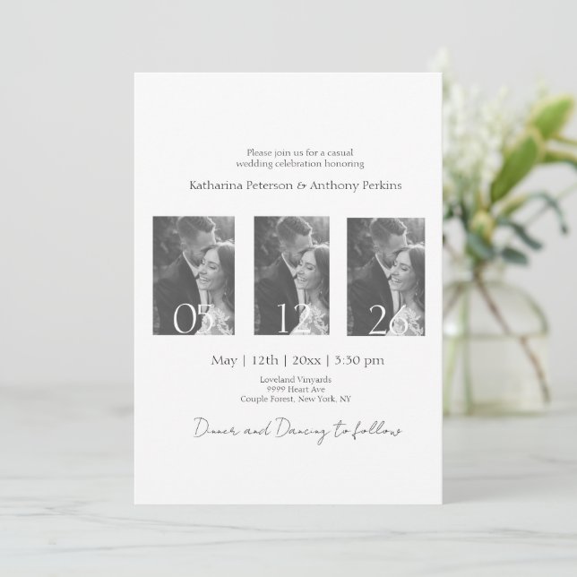 White Wedding Elegant Typography Photo Collage Invitation (Standing Front)