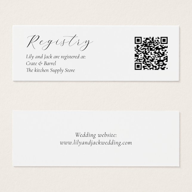 White Wedding Gift Registry QR Enclosure Card (Front & Back)