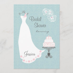 White wedding gown and cake Bridal Shower Invite