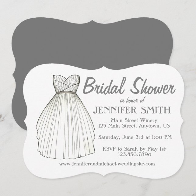 White Wedding Gown Dress Bridal Shower Party Bride Invitation (Front/Back)