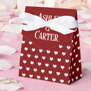 White Wedding Hearts On Red Favour Box