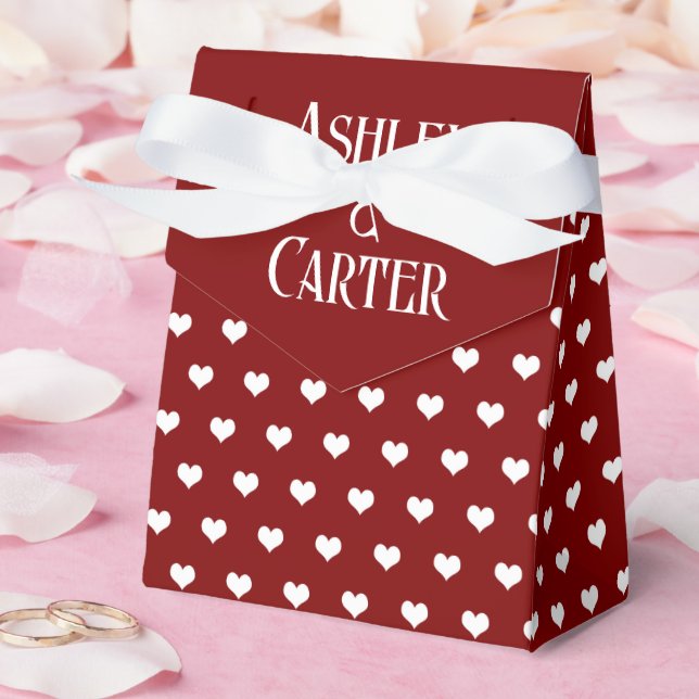 White Wedding Hearts On Red Favour Box (Wedding)