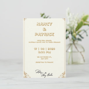 White wedding invitation with a slight sheen