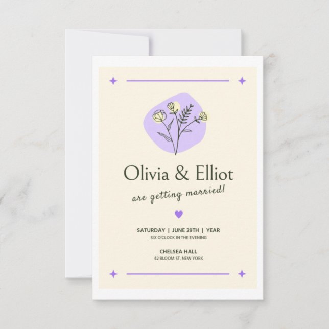   White wedding invitation with a thin silver bord (Front)