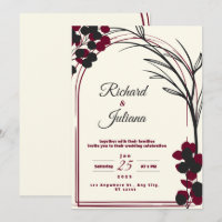 white wedding invitation with burgundy flowers