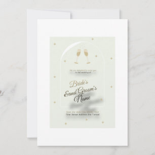 White wedding invitation with modern blue printing