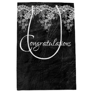 White Wedding Lace On Leather Medium Gift Bag