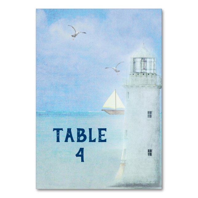 White Wedding Lighthouse Table Number (Front)