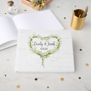 White Wedding Lily Heart on Wood Guest Book