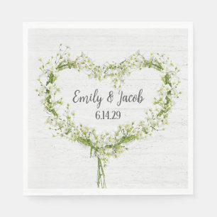 White Wedding Lily Heart on Wood Napkin