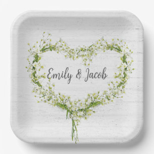White Wedding Lily Heart on Wood Paper Plate