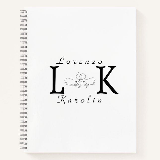 White Wedding Monogram Simple Elegant Minimalist  Notebook (Front)