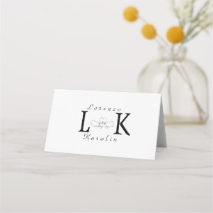 White Wedding Monogram Simple Elegant Minimalist  Place Card