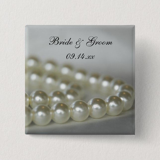 White Wedding Pearls 15 Cm Square Badge (Front)