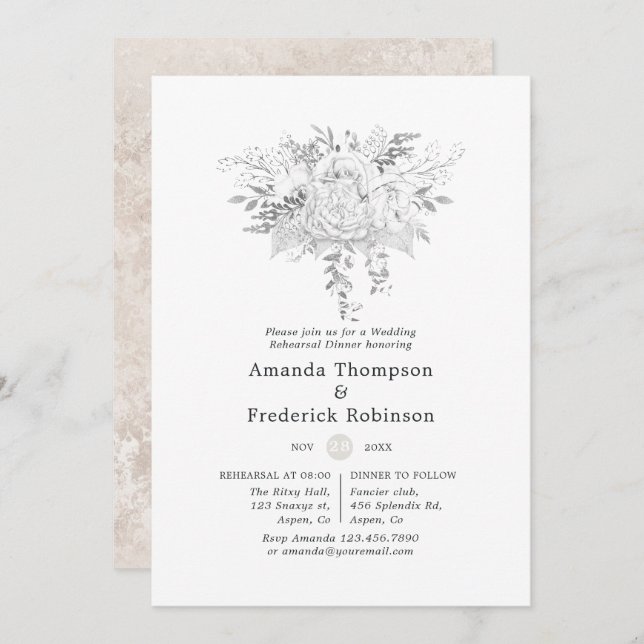 White Wedding Rehearsal Dinner Invitation (Front/Back)