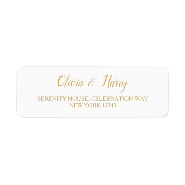 White Wedding Return Address Labels | Gold Text (Front)
