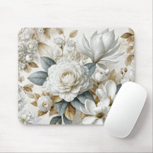 White Wedding Rose Design Mouse Pad