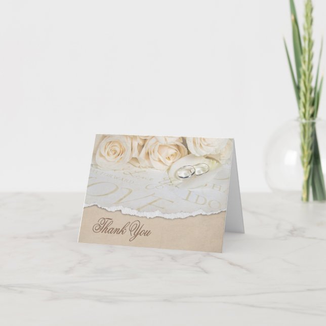White wedding roses Thank You Card (Front)