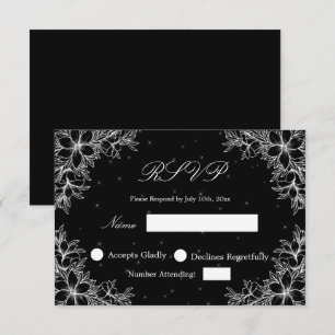 White Wedding RSVP with Ornate Floral graphics Card