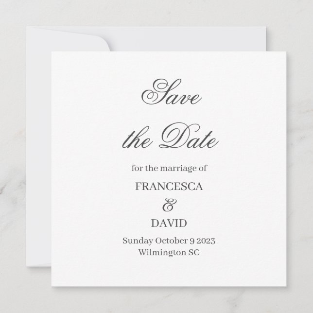 White Wedding Save the Date Card  (Front)