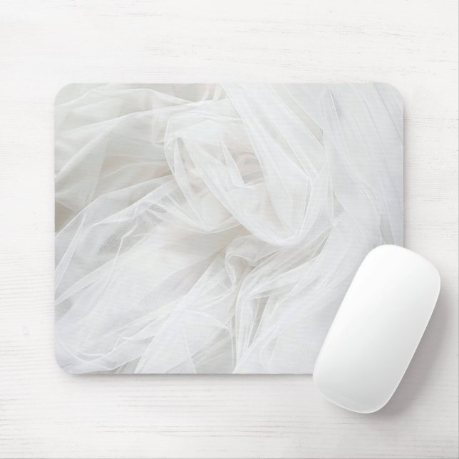 White Wedding Tulle Textile Background Mouse Pad (With Mouse)